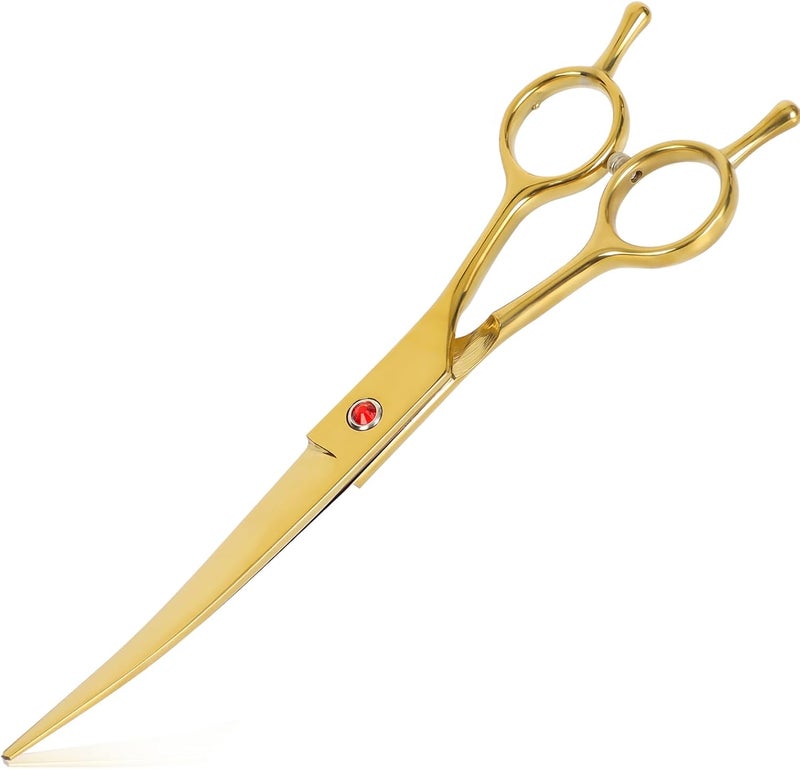 sumcoo Dog Grooming Scissors Premium Stainless Steel Curved Hair Cutting Scissors for Dogs & Cats (Gold) - Image 1